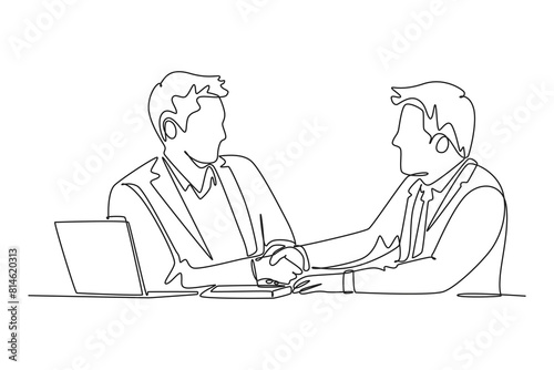 One continuous line drawing of client and customer concept. Doodle vector illustration in simple linear style.