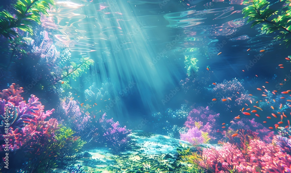 Obraz premium underwater scene with corals and plants in the water, Generative AI