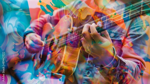 Intricate Double Exposure of Musician on Colorful Graffiti Wall