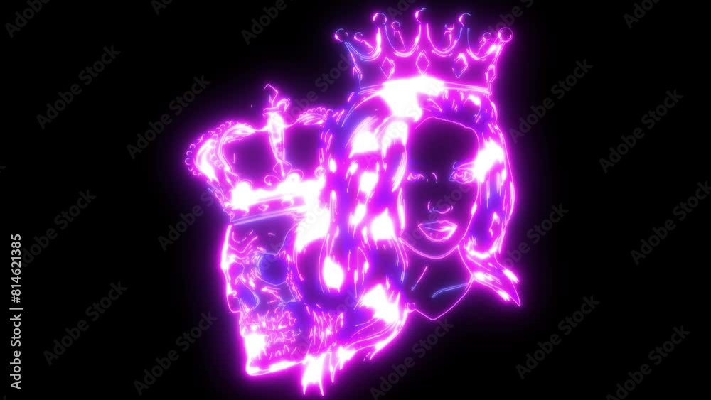 neon animation of skull king and queen. neon animation of skull king and queen.