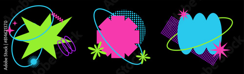 Trendy brutalism style banner frames heading. Abstract geometric shapes composition. Vector illustration sale or social media post design