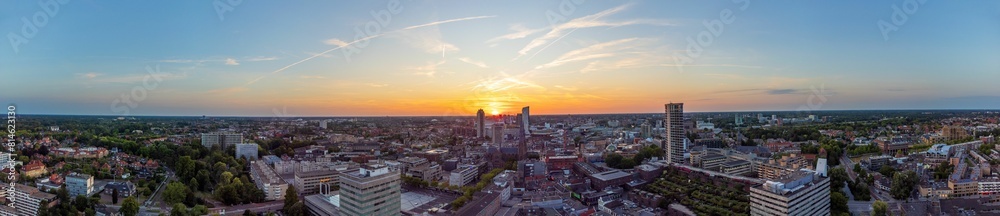 Fototapeta premium the view from above of an empty city street at sunset