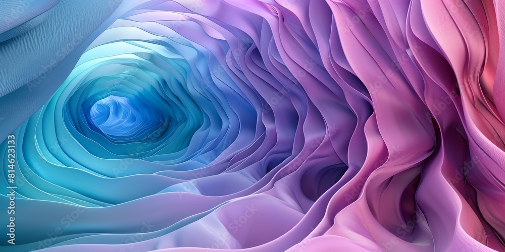 Obraz premium Lilac, Turquoise and Blue Colored Curves form Abstract Swoosh Tunnel.