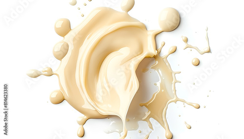 Spilled tasty condensed milk isolated on white, top view © Oleksiy