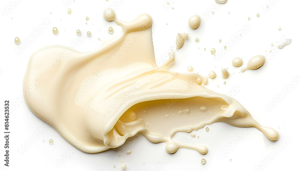Spilled tasty condensed milk isolated on white, top view Spilled tasty condensed milk isolated on white, top view