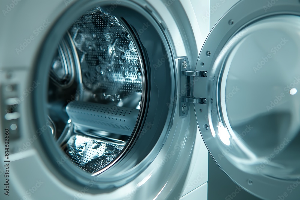 Open white automatic washing machine close-up. Open white automatic washing machine close-up.
