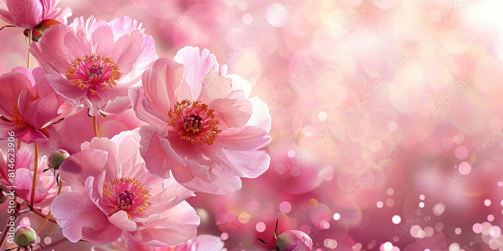 Beautiful Pink Flowers Blooming on a Soft Pink Background with Dreamy Bokeh Effect in the Background Beautiful Pink Flowers Blooming on a Soft Pink Background with Dreamy Bokeh Effect in the Background