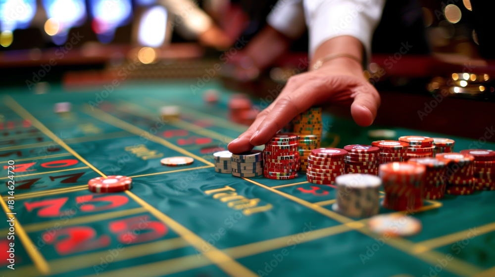 © Napat.T - A man is playing a game of poker with a pile of chips on the table © Napat.T - A man is playing a game of poker with a pile of chips on the table