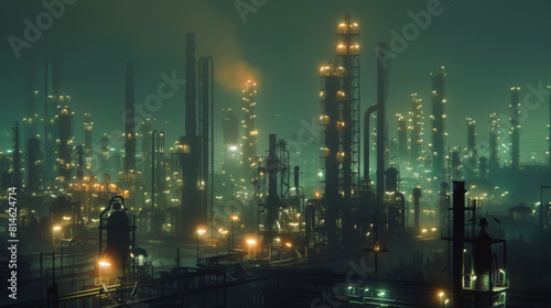 A large industrial plant with many tall buildings and a lot of smoke © Napat.T