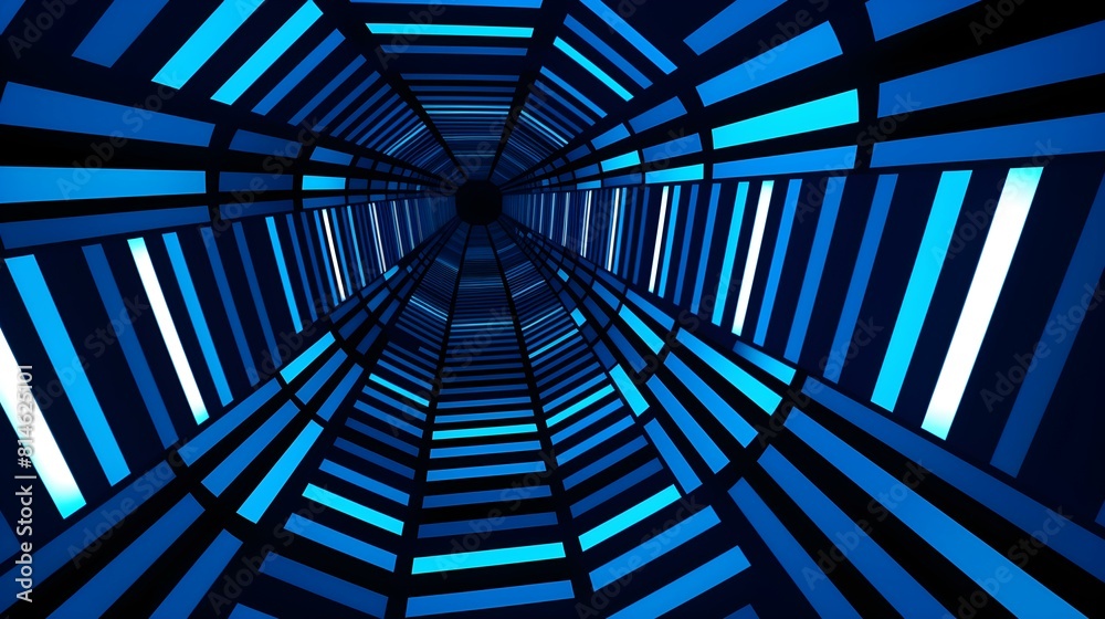 Abstract blue Neon Light Tunnel in the Dark