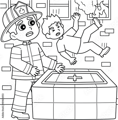 Firefighter Saving the Kid Coloring Page for Kids