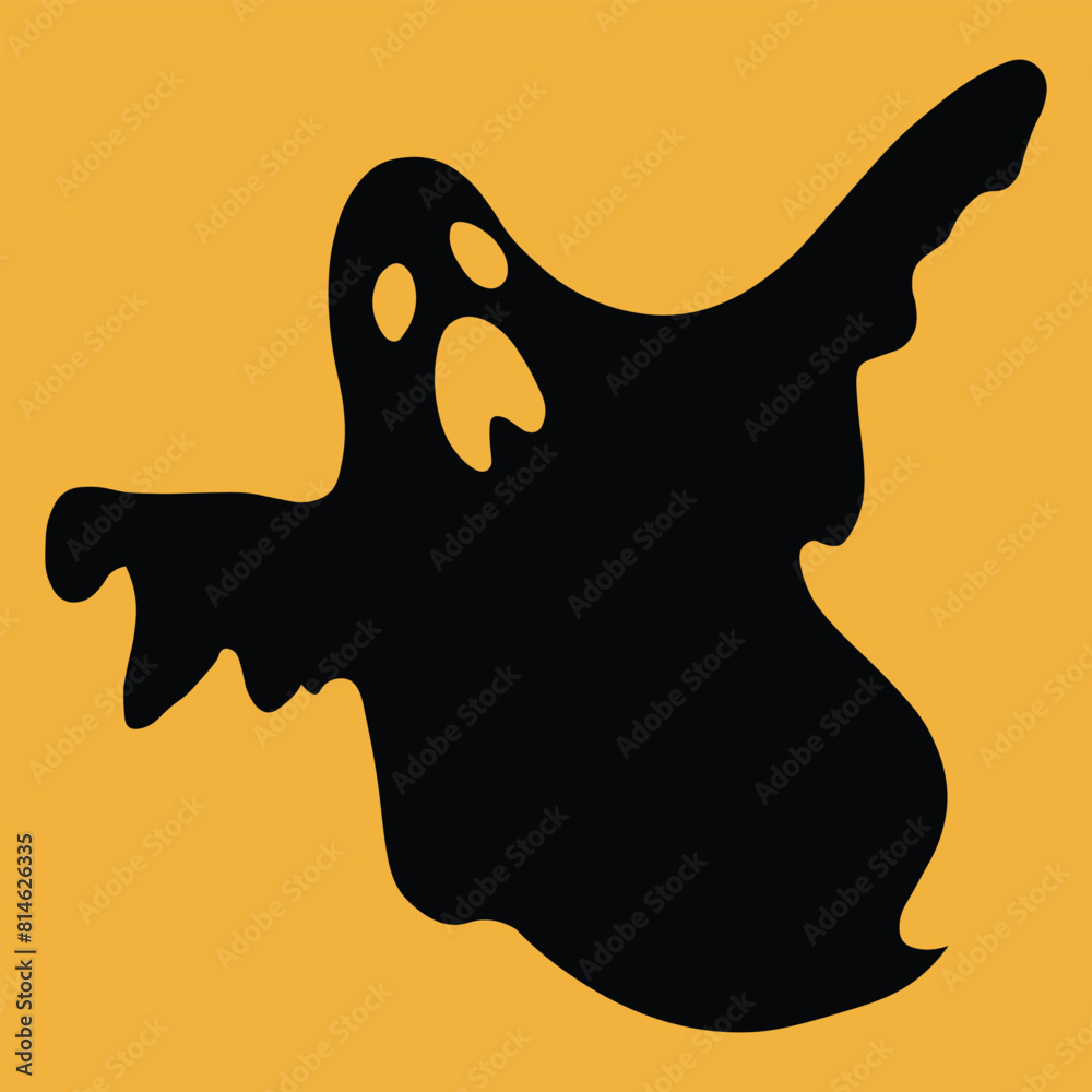 Silhouette of a ghost on a vibrant orange background. Halloween concept