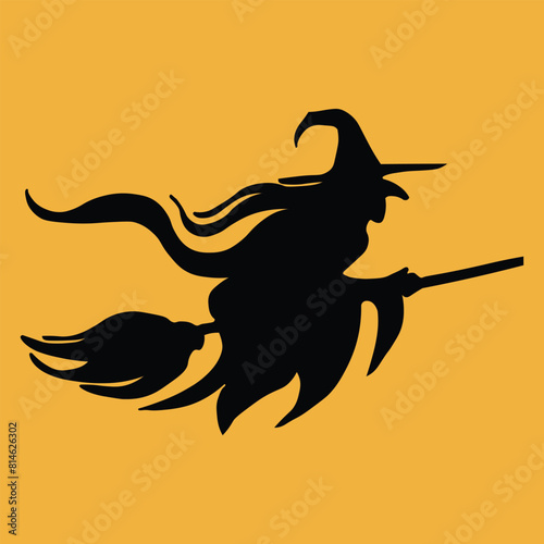 Wallpaper Mural Witch silhouette on a vibrant orange background. Halloween concept Torontodigital.ca