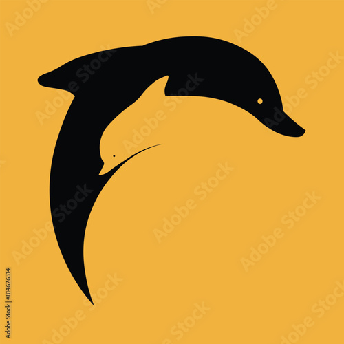 Silhouette of a dolphin on an orange backdrop
