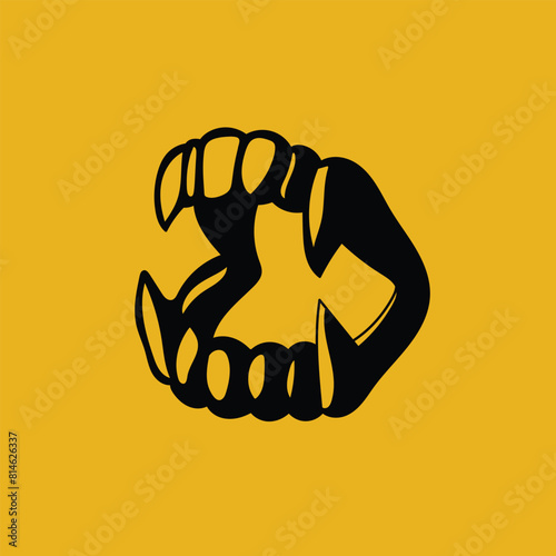 Jaws with sharp teeth isolated on a vibrant orange background