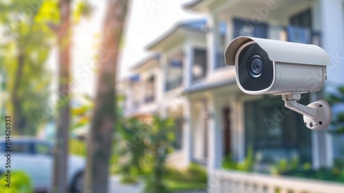 Security camera cctv with blur modern house background 