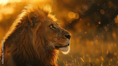 An atmospheric photo showcasing the entire majestic profile of a lion against a breathtaking backdrop.