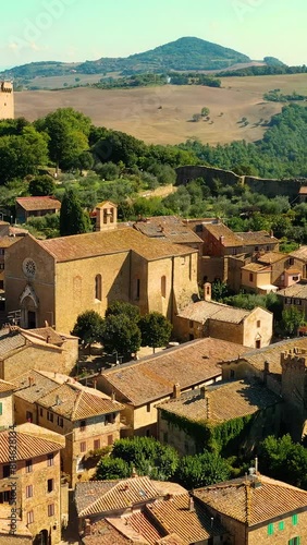 Wallpaper Mural Medieval architecture of Monticchiello village drone vertical video. Torontodigital.ca