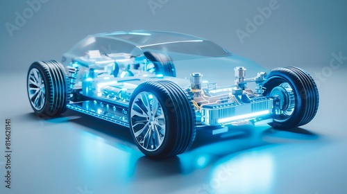 A detailed of a electric car with a blue light mounted on top photo