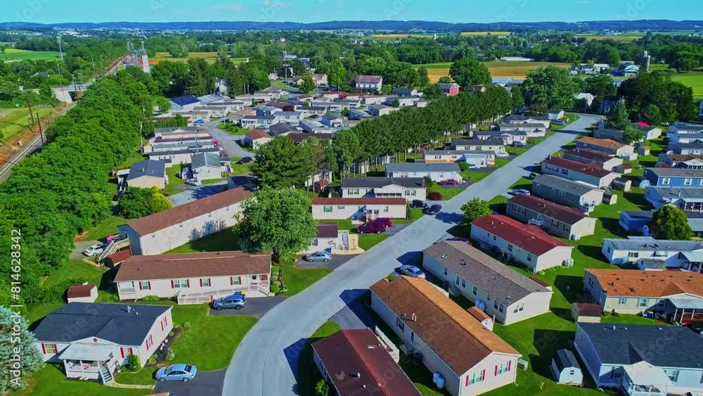 Aerial View of a Mobile, Manufactured, Prefab Home Park of Single Wide and Double Wide Houses