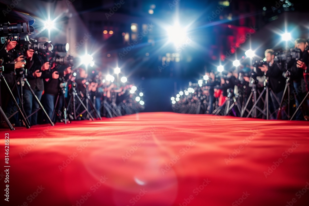 Crowd of photographers capturing celebrities on a red carpet event