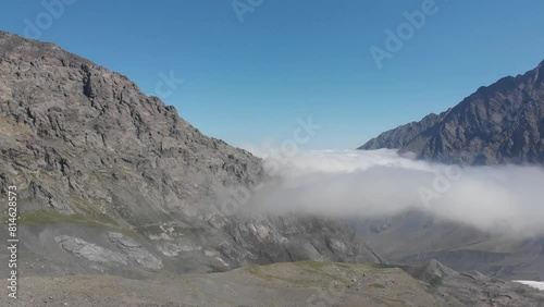 Caucasus, North Ossetia. Genaldon gorge. Clouds in the valley.