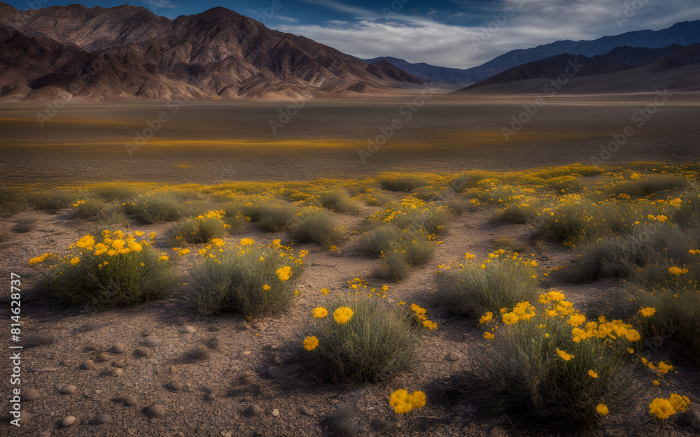 Wildflowers blooming in Death Valley National Park, rare super bloom