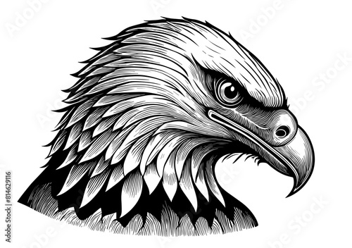 Aigle, profil, icone, dessin vectoriel, noir et blanc, gravure ancienne, fond blanc