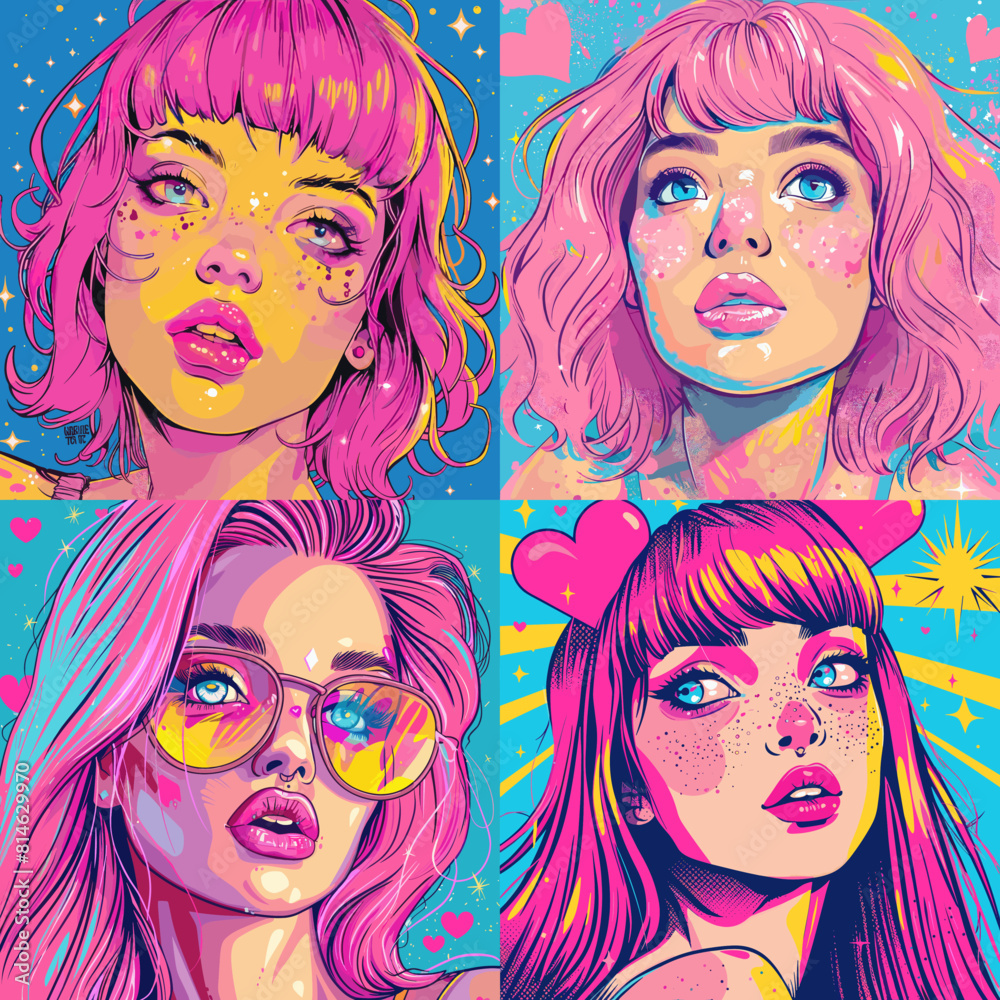 Fototapeta premium Surprised young Pop Art woman. Advertising poster or party invitation with sexy club girl with open mouth in comic style.