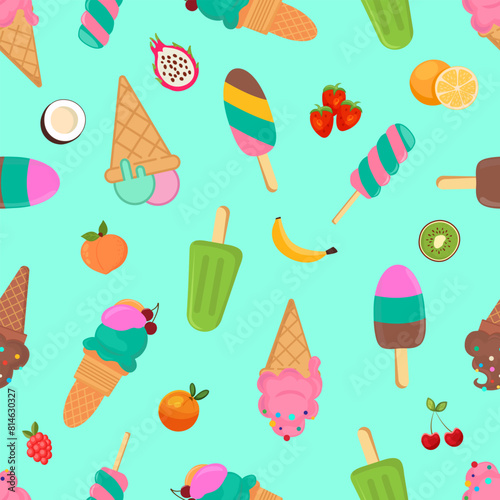 Ice cream, different varieties of ice cream, fruit