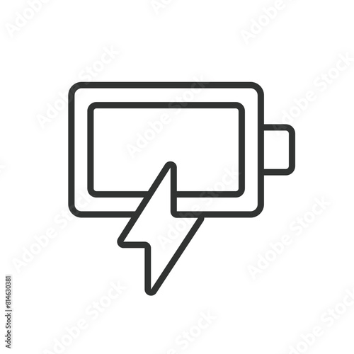 Empty battery level, in line design. Empty, Battery, Level, Low, Power, Energy, Depleted on white background vector. Empty battery level editable stroke icon.