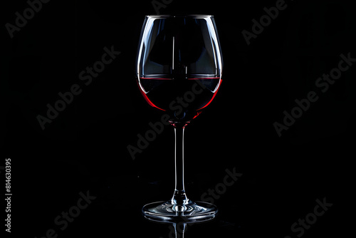 A stunning photo of an elegant wine glass with red wine on a solid black background