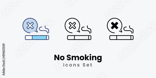 No Smoking Icons thin line and glyph vector icon stock illustration
