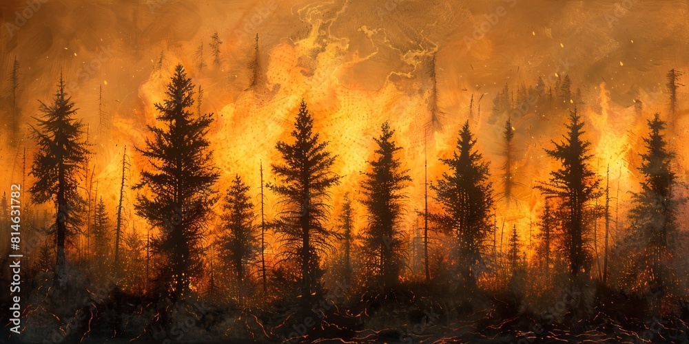 Young pine trees engulfed by wildfire flames Young pine trees engulfed by wildfire flames
