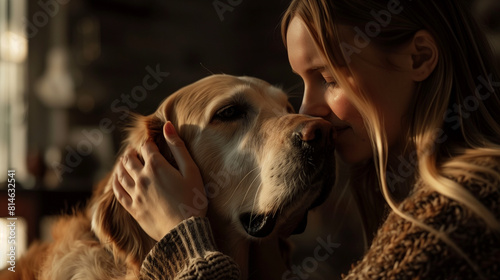 woman and her old dog. Heartbreaking friendship