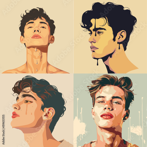 Stylish male portrait illustrations with artistic and expressive details, perfect for modern, fashion, or creative design projects featuring bold and minimalistic aesthetics photo