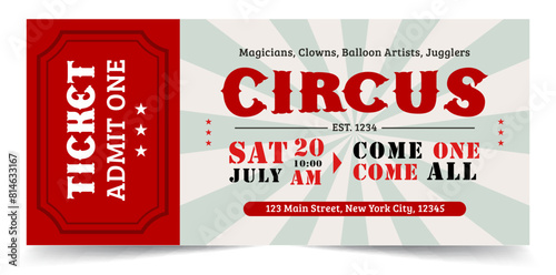 Vintage retro circus ticket template. Circus show horizontal ticket