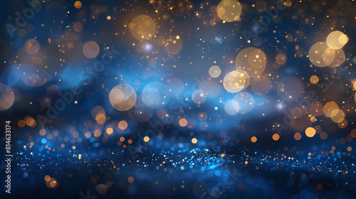 Abstract background of blue and gold bokeh lights