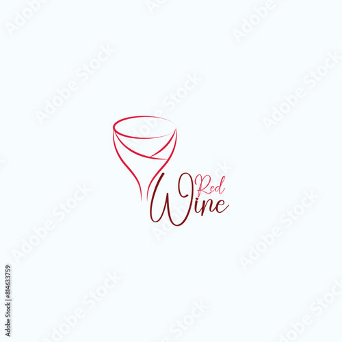 line illustration of red wine glass icon for logo design