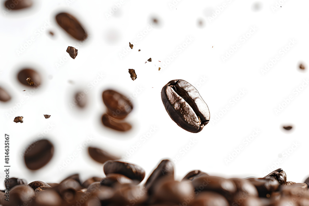 Falling coffee beans on white background Falling coffee beans on white background