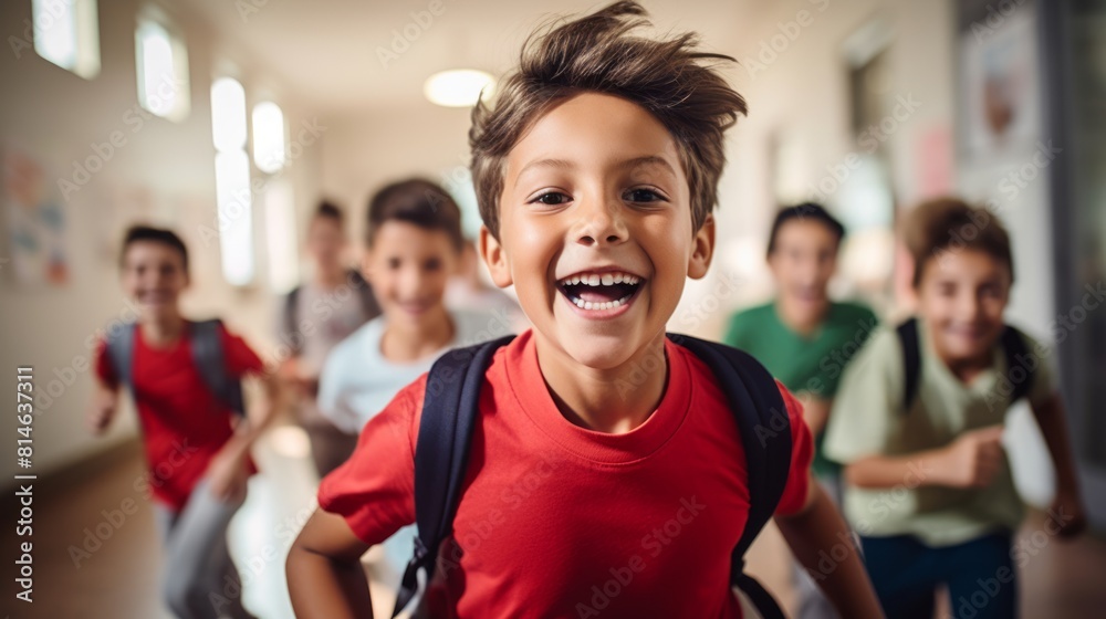 schoolchildren run out of school after lessons schoolchildren run out of school after lessons