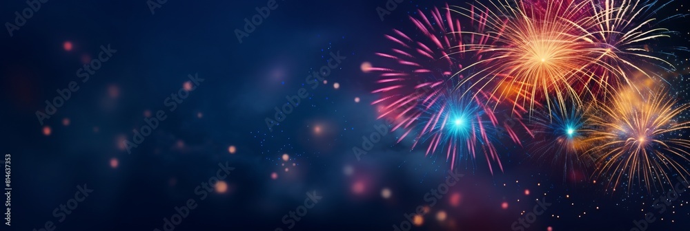 Fototapeta premium firework over abstract blue background and text space