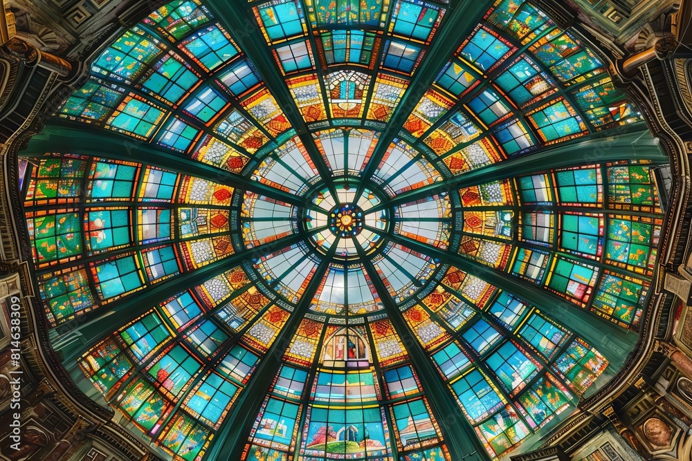 intricate stained glass dome in italian church architectural detail of colorful mosaic ceiling historic religious building digital photograph