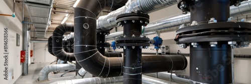 Equipment  cables and piping as found inside of a modern industrial power plant