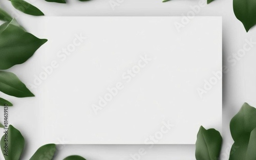blank sheet with natural green leaves around decorating the picture