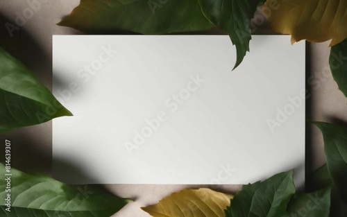 blank sheet with natural green leaves around decorating the picture