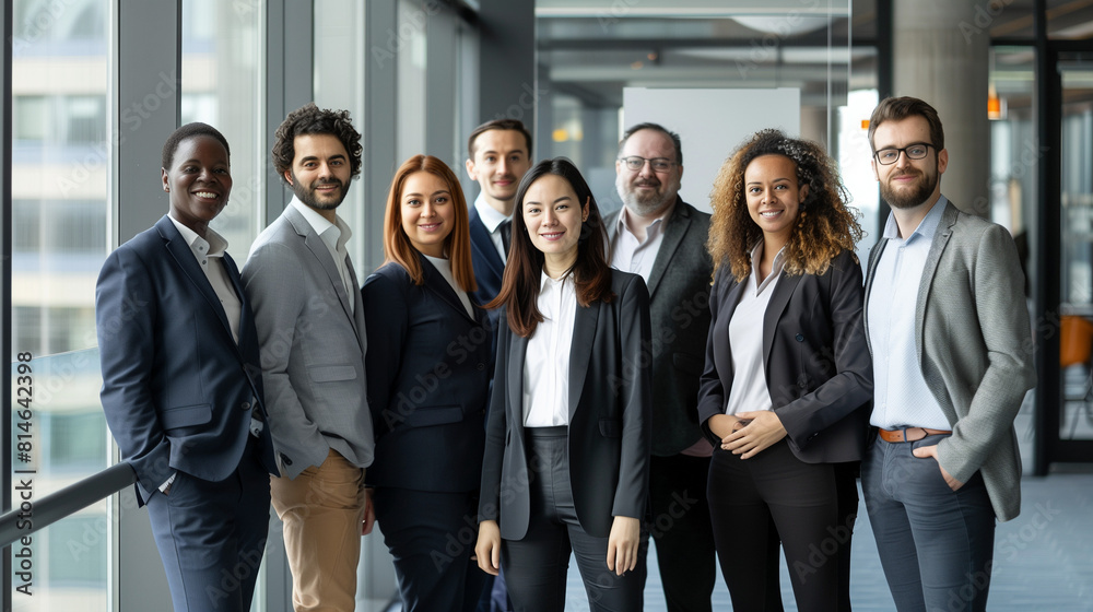 Diverse Group of Business Professionals Standing Together in an Office Diverse Group of Business Professionals Standing Together in an Office