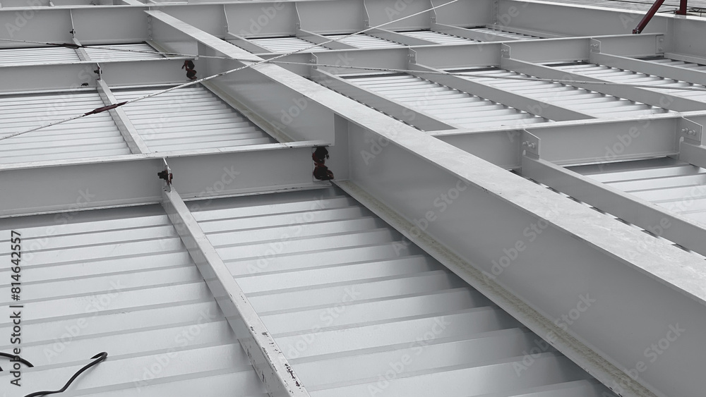 Steel structure on white building. Steel structure on white building.