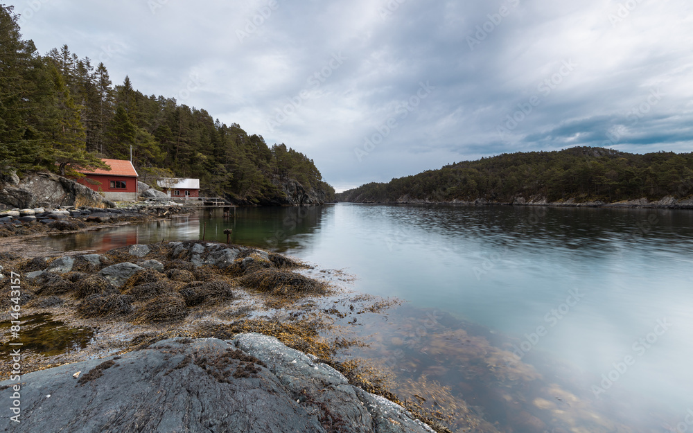 Fjord landscape in Norway on a rainy day