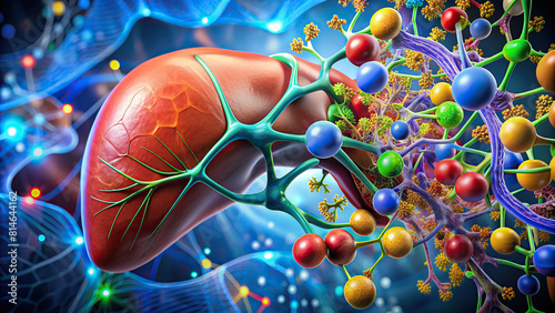 Close-up view of liver enzymes facilitating metabolic functions photo